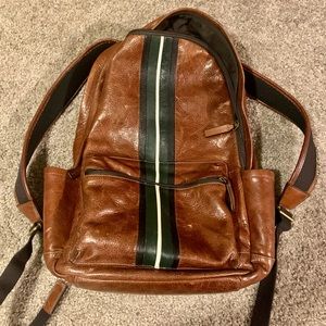 Fossil Buckner Leather Backpack w/ Green Racing Stripe